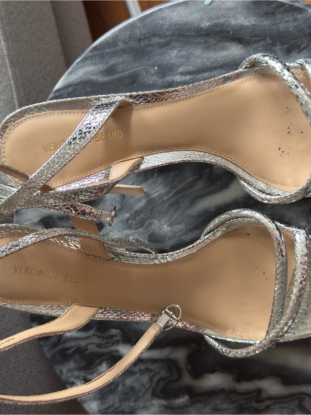 Veronica Beard Metallic Silver Strappy Heeled Sandals